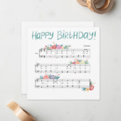 Bonne carte de musique feuille fleurie d'anniversa (Devant/Arrière en situation)