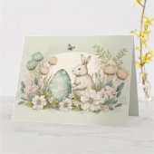 Bonne carte de Pâques, mignon lapin (Fleur jaune)