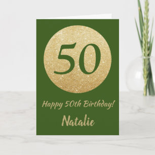 Bonne carte de Parties scintillant verte et or 50e