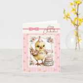 Bonne carte de poulet d'anniversaire (Fleur jaune)