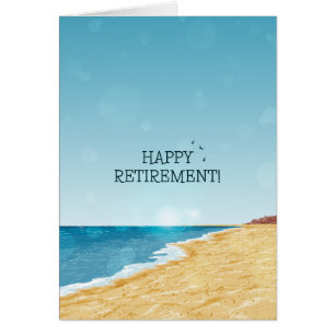 Bonne carte de retraite avec plage, mer et ciel bl