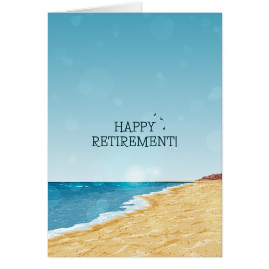 Bonne carte de retraite avec plage, mer et ciel bl (Devant)