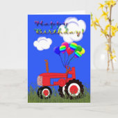 Bonne carte de tracteur rouge anniversaire (Fleur jaune)