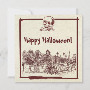 Bonne carte de vacances Halloween Cemetery Flat