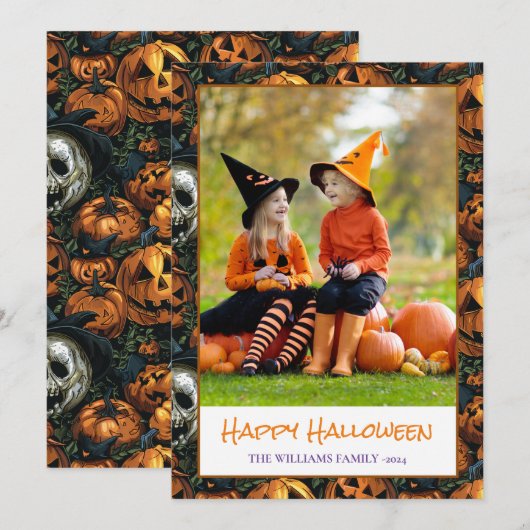 Bonne carte de vacances photo Citrouille Halloween (Devant / Derrière)