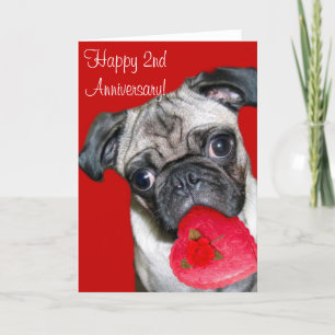 Bonne carte de voeux carlin du 2e anniversaire