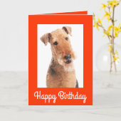 Bonne carte de voeux d'anniversaire Airedale Terri (Fleur jaune)