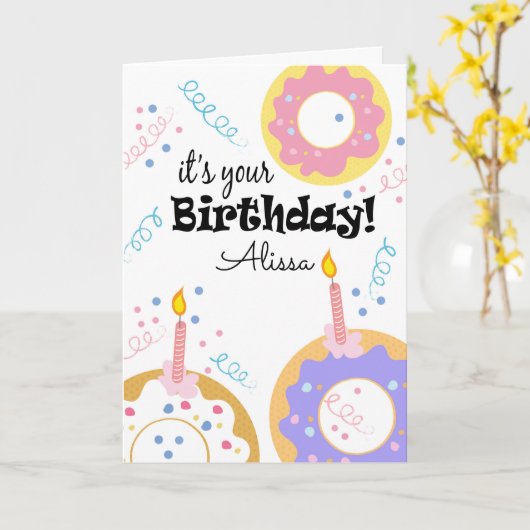 Bonne carte de voeux d'anniversaire Donuts texte p (Fleur jaune)