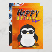 Bonne carte de voeux d'anniversaire (thème Penguin (Devant / Derrière)