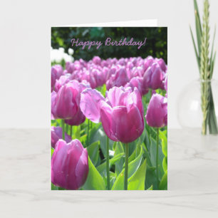 Bonne carte de voeux d'anniversaire Tulipes pourpr
