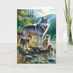 Bonne carte de voeux d'anniversaire Wolves Nature