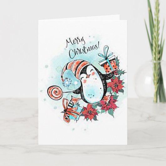 Bonne carte de voeux de Noël Pingouin (Devant)