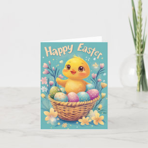 Bonne carte de voeux de Pâques mignonne poussin