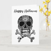 Bonne carte de vœux Halloween tête de mort (Fleur jaune)