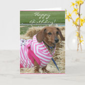Bonne carte de voeux pour anniversaire Dachshund (Fleur jaune)