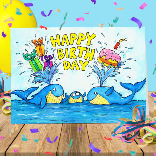 Bonne carte de voeux pour baleines d'anniversaire