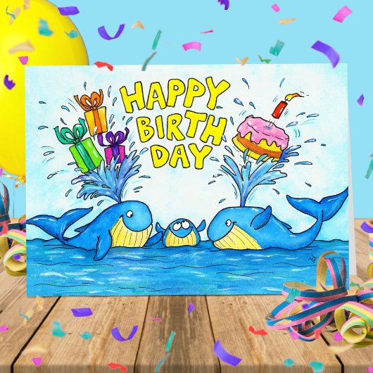 Bonne carte de voeux pour baleines d'anniversaire
