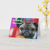 Bonne carte de voeux pour chien carlin d'anniversa (Fleur jaune)