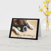 Bonne carte de voeux pour chien de boxe d'annivers (Fleur jaune)