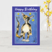 Bonne carte de voeux pour le chat bleu anniversair (Fleur jaune)