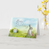 Bonne carte de voeux vierge de lapin d'anniversair (Fleur jaune)