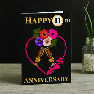 Bonne carte florale Vintage du 11e anniversaire