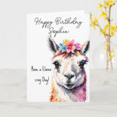 Bonne carte Lama anniversaire (Fleur jaune)
