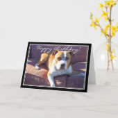 Bonne carte Pitbull Dog anniversaire (Fleur jaune)