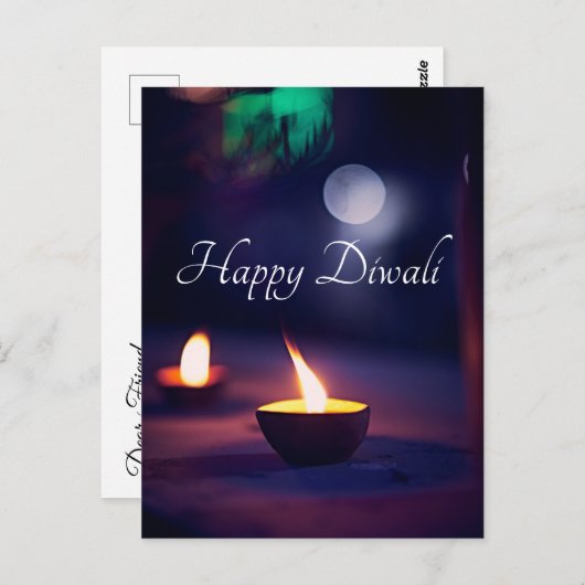 Bonne carte postale Diwali Calming Moon and Lamp (Devant / Derrière)
