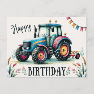 Bonne carte postale du tracteur d'anniversaire
