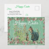 Bonne carte postale lapin Vintage de Pâques (Devant / Derrière)