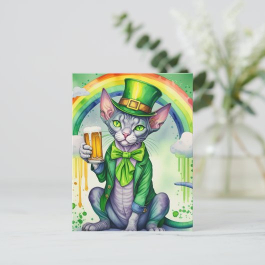 Bonne carte postale St. Patrick's Day | Chat Sphyn (Debout devant)