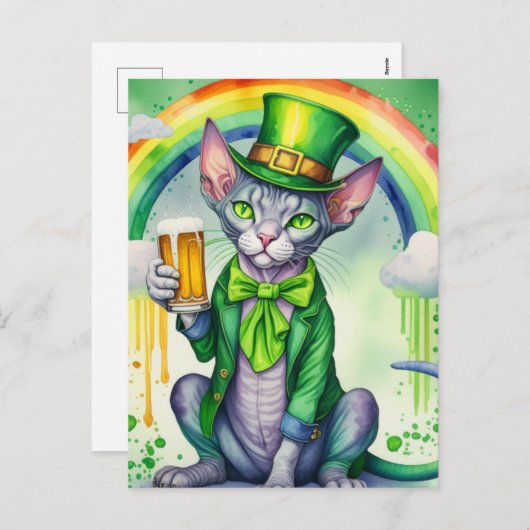 Bonne carte postale St. Patrick's Day | Chat Sphyn (Devant / Derrière)