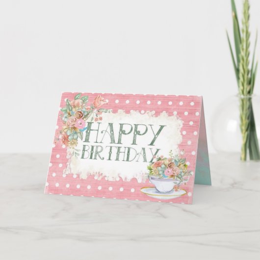 Bonne carte Vintage d'anniversaire Floral Tea Wate (Devant)