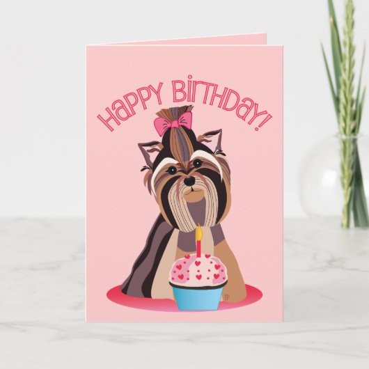 Bonne carte Yorkshire Terrier anniversaire (Devant)
