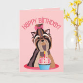 Bonne carte Yorkshire Terrier anniversaire (Fleur jaune)