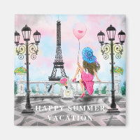 Bonne Femme De Vacances D'Été À Paris Magnet Cadea