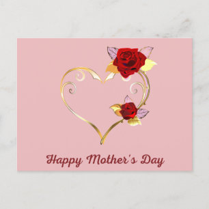 Bonne fête des Mères Coeur d'or et carte Rose