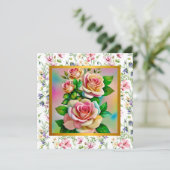 Bonne fête des mères Elégante carte Rose d'aquarel (Debout devant)