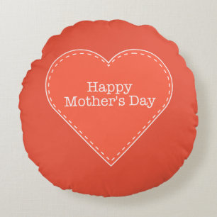 Bonne fête des mères Orange Heart Round Coussin