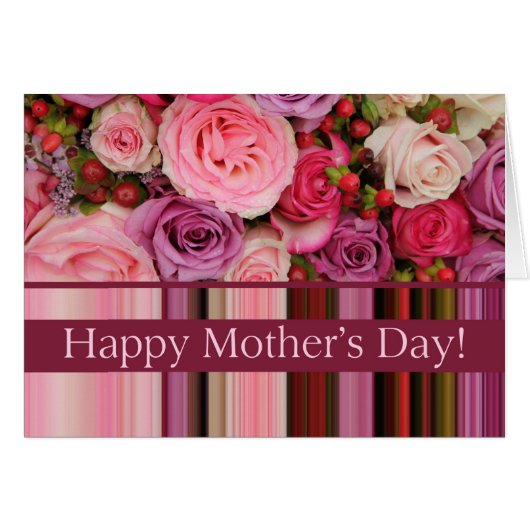 Bonne fête des mères Roses & rayures Fête des mère (Devant horizontal)