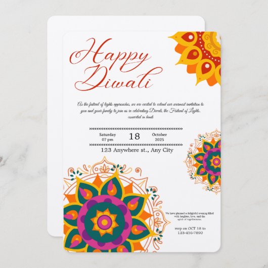 Bonne fête Diwali Invitation (Devant / Derrière)