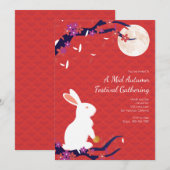 Bonne Fête du milieu de l'automne Invitation rouge (Devant / Derrière)