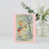 Bonne Fete, Franse kaart, Kind met bloemen Briefkaart (Staand voorkant)