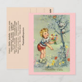 Bonne Fete, Franse kaart, Kind met bloemen Briefkaart (Voorkant / Achterkant)