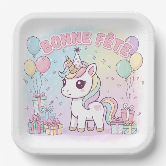 bonne fête licorne  papieren bordje (Voorkant)