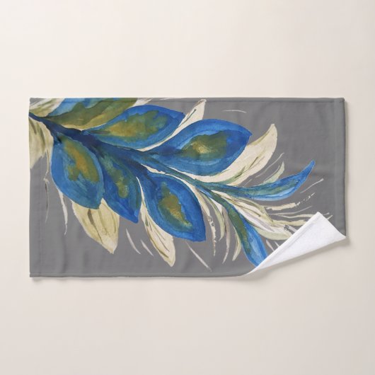 Bonne Fortune Peacock Feathers Aquarelle Bain Tow (Serviette à main)