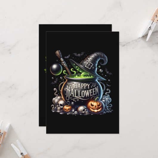 Bonne Halloween Cauldron Salutations Carte d'invit (Devant/Arrière en situation)