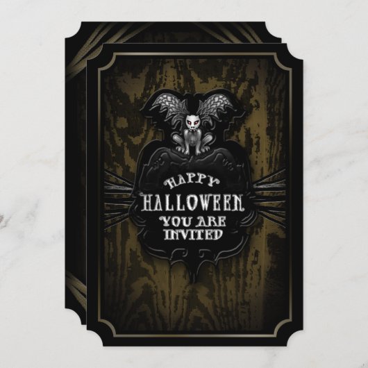 Bonne Halloween Éffrayant Gargoyle Invitation (Devant / Derrière)