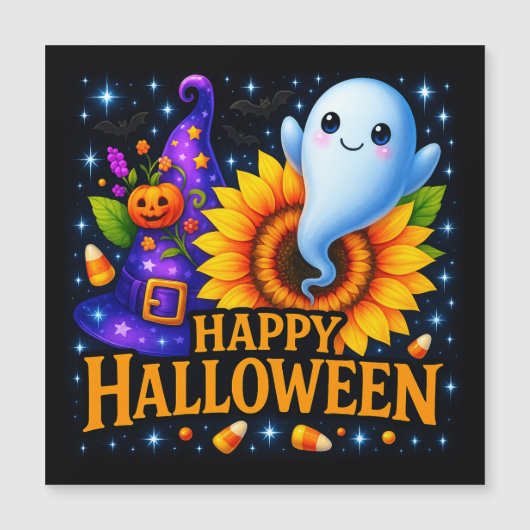 Bonne Halloween Friendly Ghost Carte magnétique (Devant)